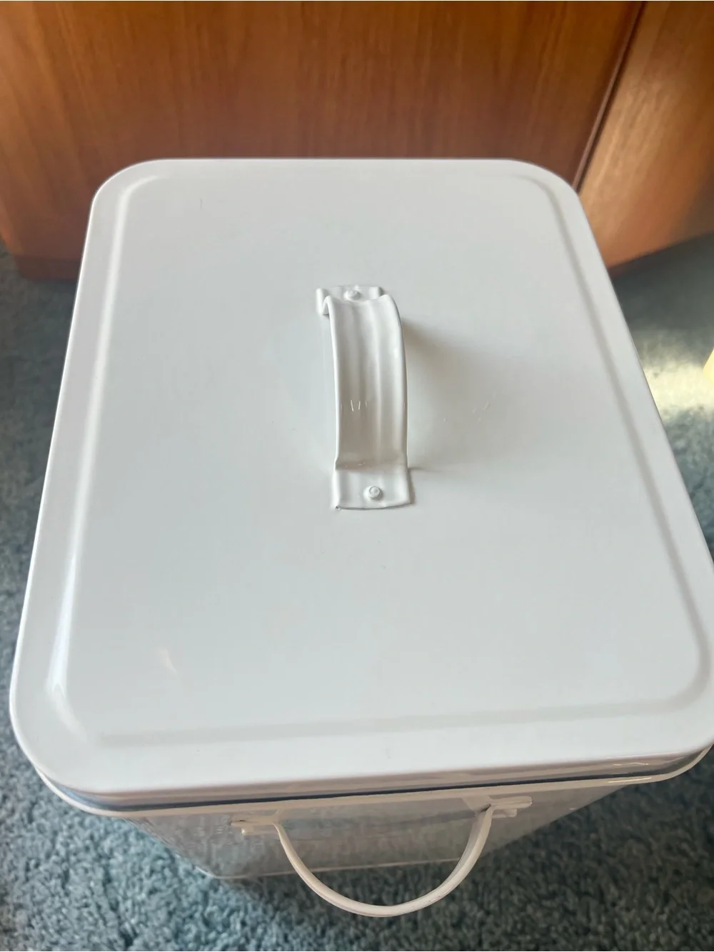 Rae Dunn White 'WOOF' Metal Dog Treat Canister Toy Container